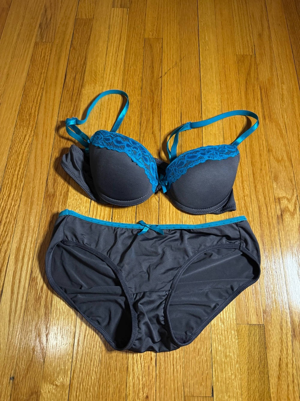 Bra and Panty Set 34A Small Gray Blue
